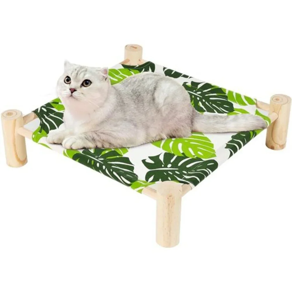 Lague Cat & Dog Hammock Bed SmallDog Bed,Wooden Cat Elevated Cooling Outdoor Bed